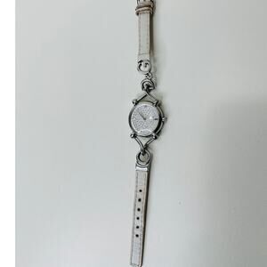 Dolce & Gabbana Ladies Silver Flock Diamante Quartz Watch White Band